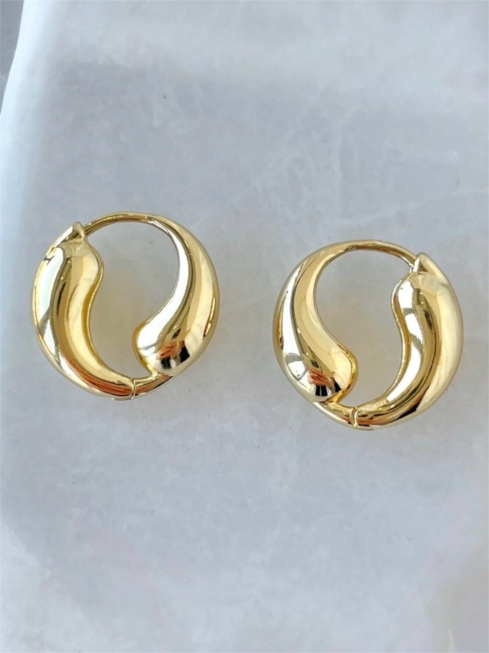 Water Resistant 14K Gold Chunky Water Drop Hoop Earrings - Puffy Design